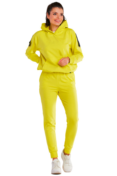 Spodnie damskie dresowe ze ściągaczem bawełniane limonkowe
